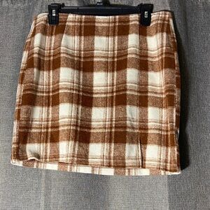 Stylish Brown and Cream Plaid academia Mini Skirt